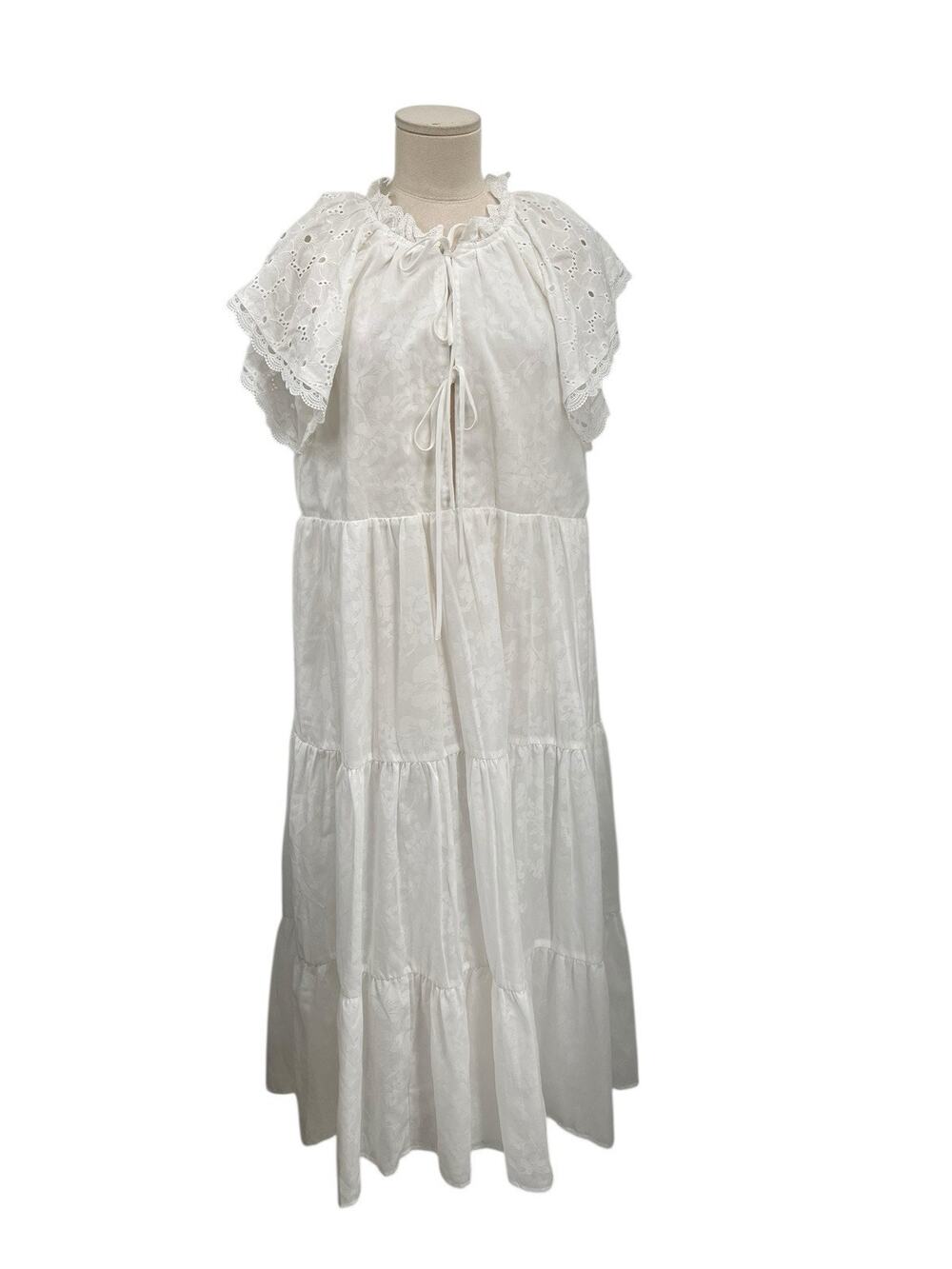 En Saison Rue Eyelet Tiered Midi Dress White Size Medium